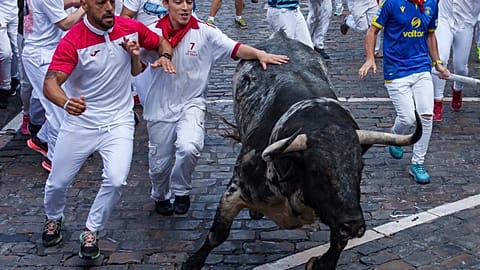 Tercer encierro de los Sanfermines, en Pamplona, España