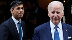 US President Joe Biden and Britain's Prime Minister Rishi Sunak leave 10 Downing Street after a meeting in London
