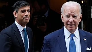 US President Joe Biden and Britain's Prime Minister Rishi Sunak leave 10 Downing Street after a meeting in London