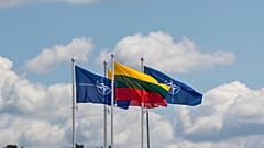 The flags of NATO and Lithuania. 