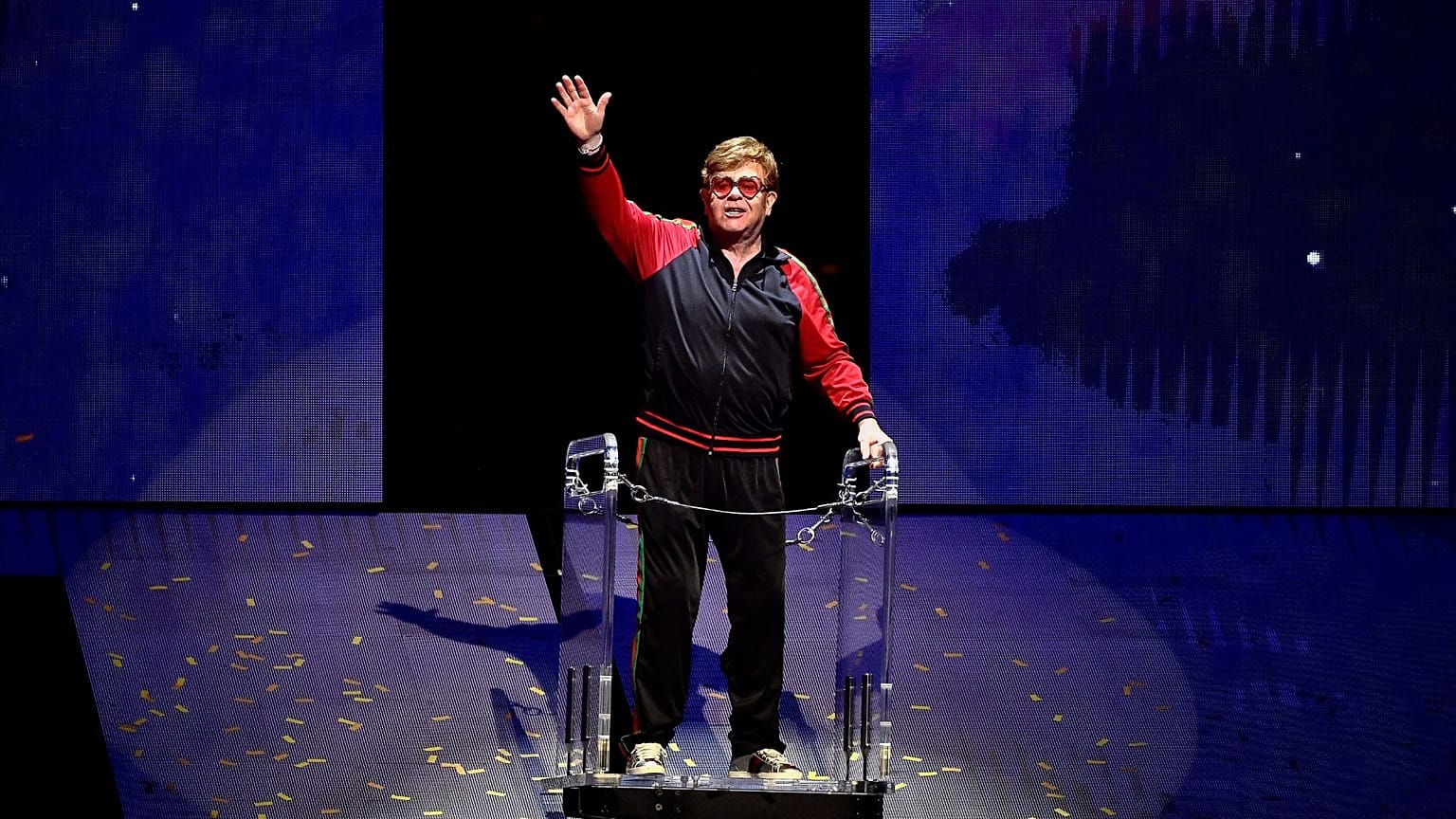 Elton John performs at the final leg of his 'Farewell Yellow Brick Road' tour in Stockholm, Saturday, July 8, 2023.