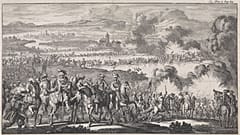 A historical etching of the Battle of the Boyne, c.1690