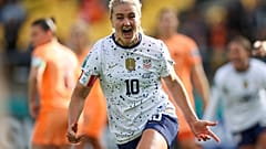 La gioia di Lindsay Horan, in gol in Usa-Olanda 1-1. (Wellington, 27.6.2023)