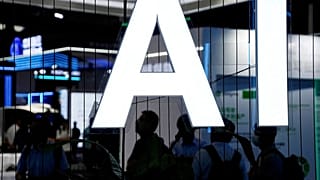 An AI sign at the World Artificial Intelligence Conference (WAIC) attended by Google in Shanghai, China July 6, 2023.