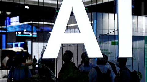 An AI sign at the World Artificial Intelligence Conference (WAIC) attended by Google in Shanghai, China July 6, 2023.