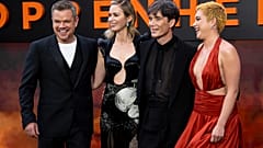 Matt Damon, from left, Emily Blunt, Cillian Murphy and Florence Pugh pose for photographers upon arrival at the London premiere of the film 'Oppenheimer'.