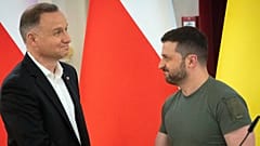 Ukrainian President Volodymyr Zelenskyy and Polish President Andrzej Duda shake hands after a news in Kyiv, Ukraine. 28 June 2023