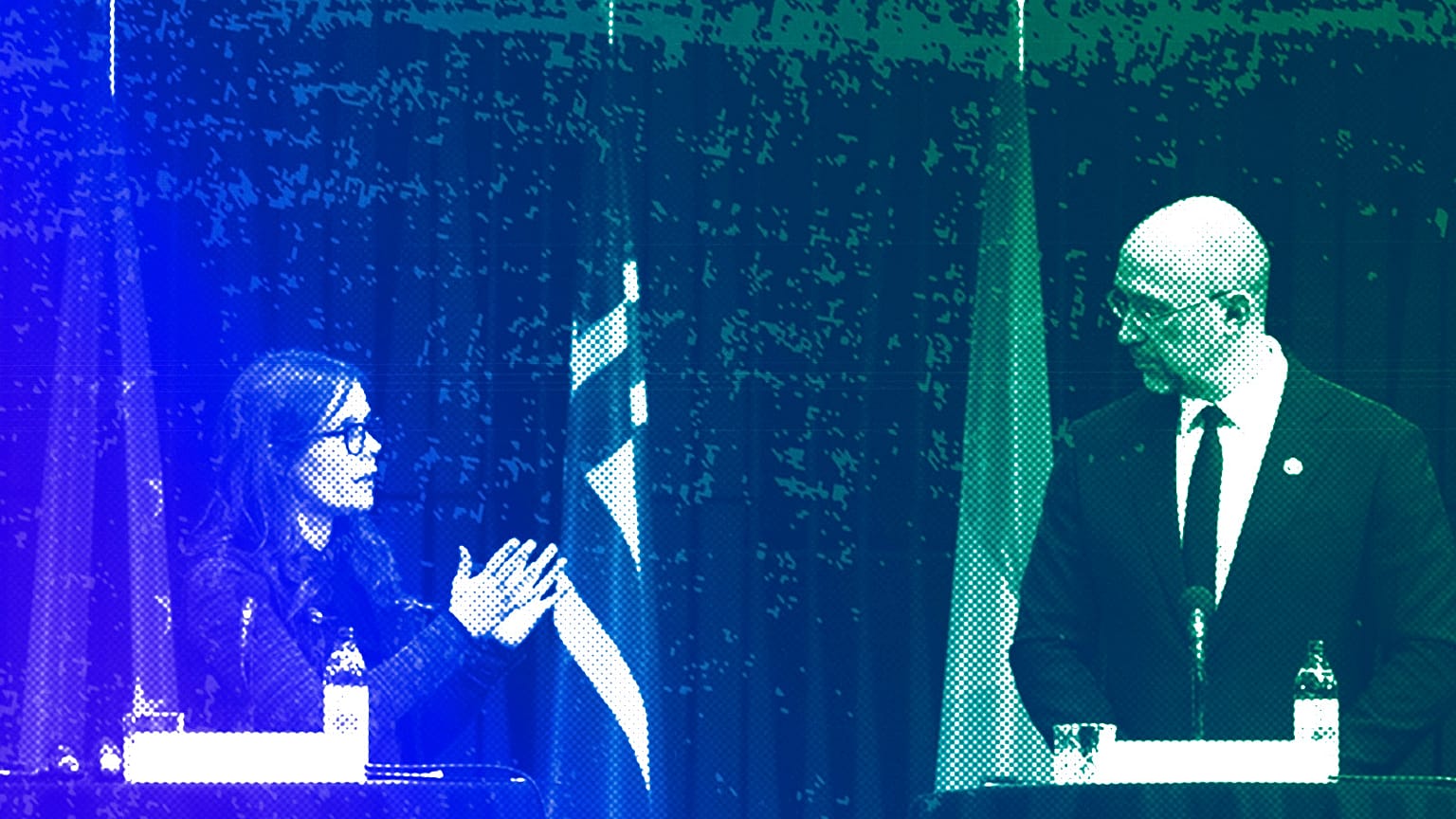 Iceland's PM Katrin Jakobsdottir, left, and Ukraine's PM Denys Shmyhal at the Council of Europe summit in Reykjavik, May 2023