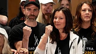 Präsidentin der SAG-AFTRA-Gewerkschaft, Fran Drescher, bekannt aus "the Nanny", bei einer Pressekonferenz in Los Angeles