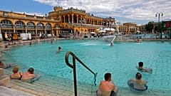People in the reopened Szechenyi bath in Budapest, Hungary.