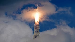 Indian spacecraft Chandrayaan-3, the word for "moon craft" in Sanskrit, blasts off from the Satish Dhawan Space Centre in Sriharikota, India.