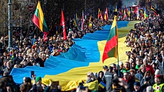 A celebration of Lithuania's independence in Vilnius, Lithuania, Friday, March 11, 2022. 