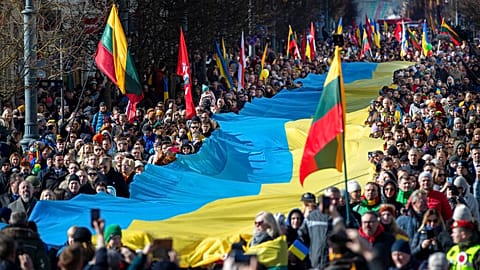 A celebration of Lithuania's independence in Vilnius, Lithuania, Friday, March 11, 2022. 