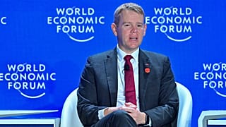 The New Zealand Prime Minister Chris Hipkins speaks at the "Braving the Headwinds: Rewiring Growth Amid Fragility" session, at the Summer Davos 2023 meeting in China 