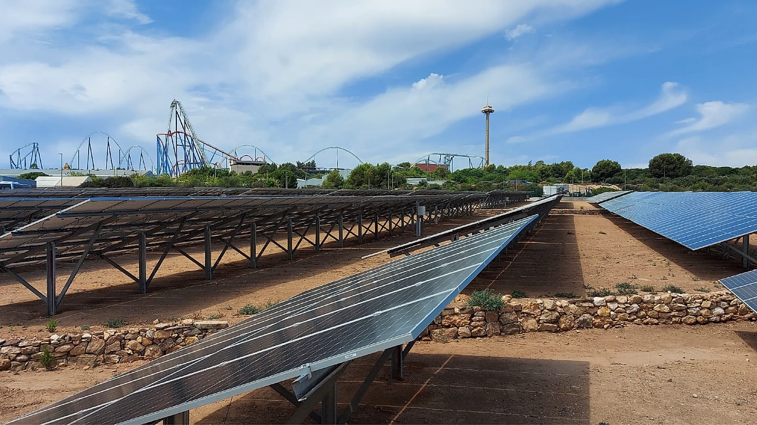 The PortAventura attraction park in Spain has invested in solar panels to power the rides. 