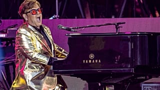 Elton John performs during Glastonbury Festival in Worthy Farm, Somerset, England, Sunday, June 25, 2023.