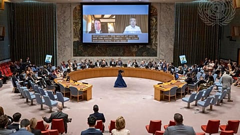 A wide view of the first ever Security Council meeting on artificial intelligence (AI) held Tuesday, July 18, 2023, at U.N. headquarters.