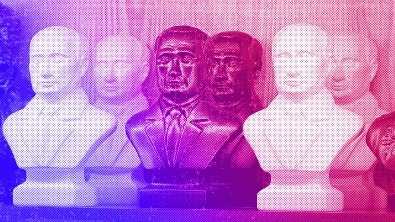 Statuettes depicting Russian President Vladimir Putin are displayed for sale at a souvenir shop in St. Petersburg, July 2023