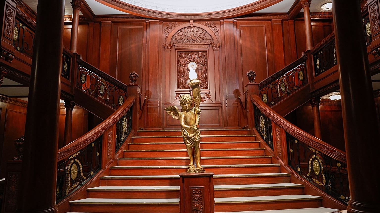 A replica of the Grand Staircase of the first class section of the Titanic liner.