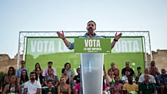 Santiago Abascal, leader du parti d'extrême droite VOX, en campagne électorale à Guadalajara, Espagne, le samedi 15 juillet 2023.