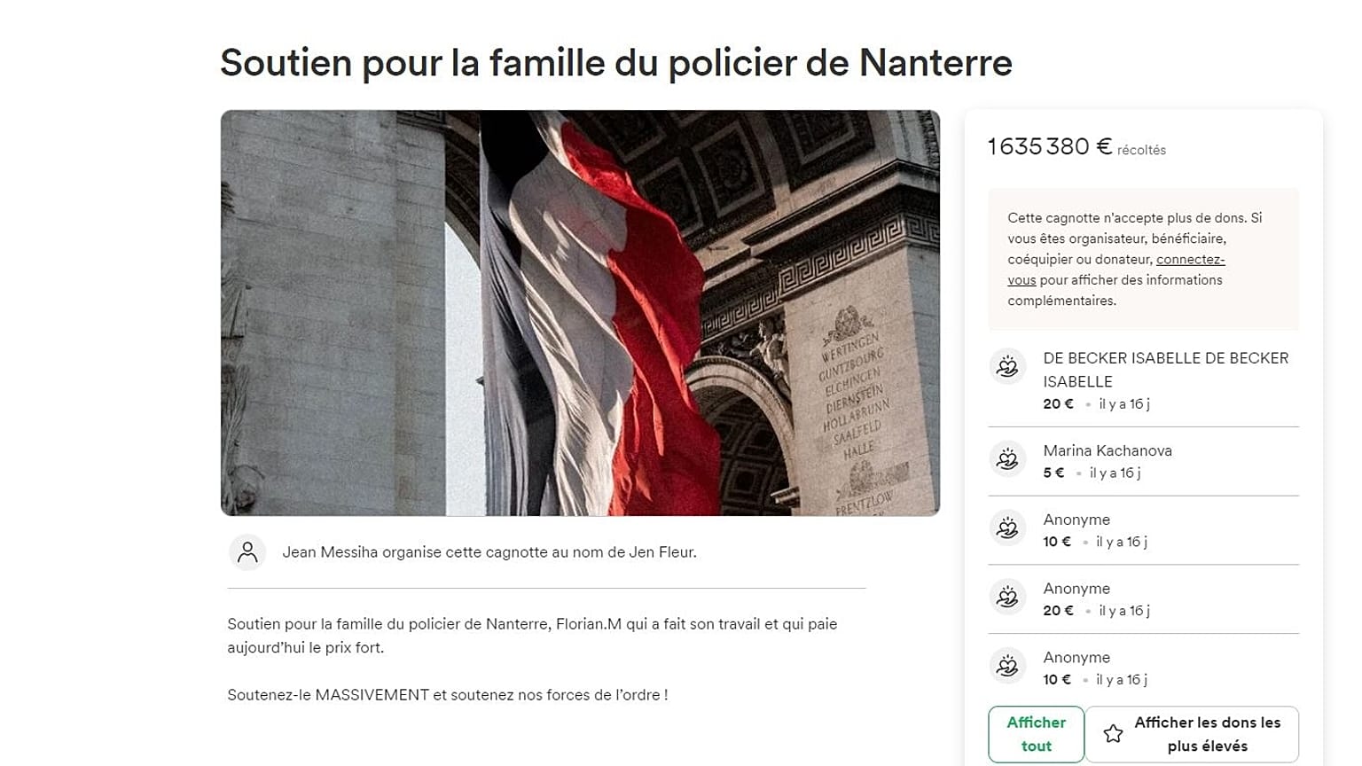 صورة لحملة التبرعات حيث نشرت في موقع gofundme.com