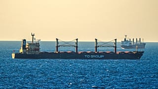 FILE - Bulk grain cargo ship TQ Samsun is anchored in the Black Sea near the entrance of the Bosphorus Strait in Istanbul, Turkey, Monday, July 17, 2023.