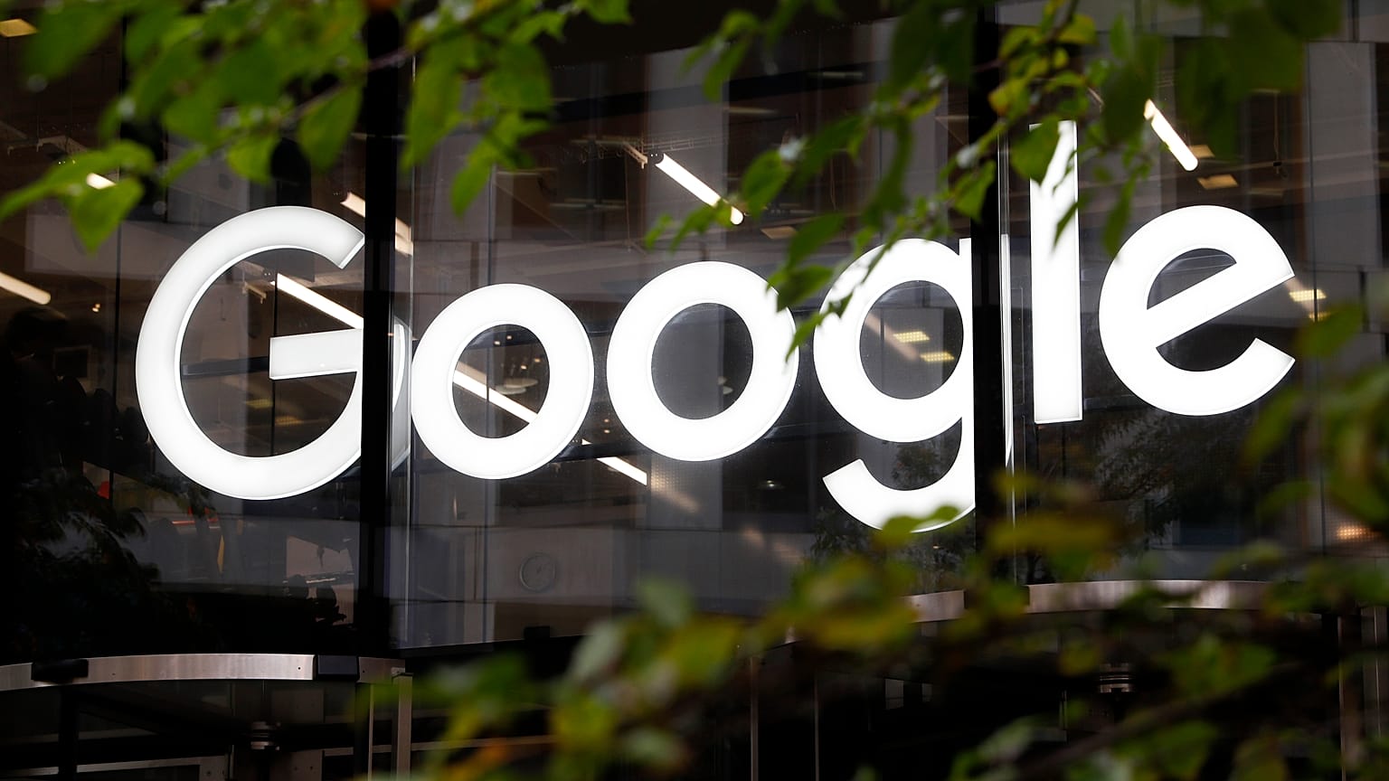The Google logo is displayed at their offices, in 2018, in London