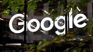 The Google logo is displayed at their offices, in 2018, in London