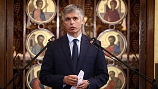 Ukraine's ambassador to the UK, Vadym Prystaiko speaks during a prayer service at Ukrainian Catholic Cathedral, in London, on July 8, 2023