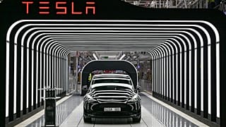 An electric vehicle of the model Y is pictured during the start of the production at Tesla's "Gigafactory" on March 22, 2022 in Gruenheide, southeast of Berlin.