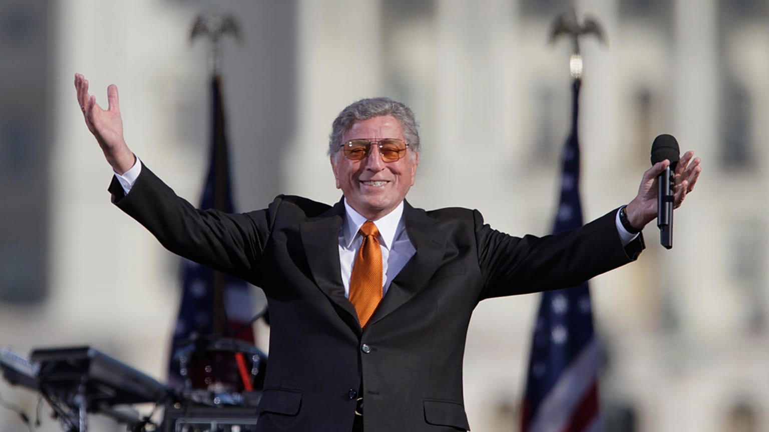 Tony Bennett performs at comedians Jon Stewart's and Stephen Colbert's Washington Rally to Restore Sanity and/or Fear, October 2010