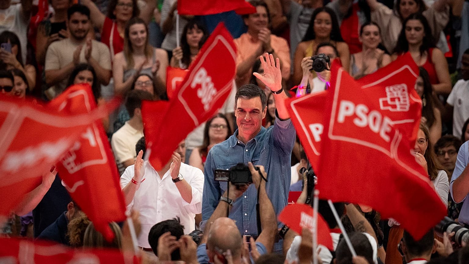Le Premier ministre socialite sortant, le socialiste Pedro Sánchez, en meeting à Madrid (21/07/23)