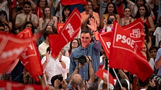 Le Premier ministre socialite sortant, le socialiste Pedro Sánchez, en meeting à Madrid (21/07/23)