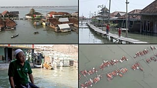 In Timbulsloko, many buildings including the town’s mosque are already submerged beneath the water.
