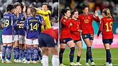 على اليمين المنتخب الإسباني للسيدات، وعلى اليسار المنتخب الياباني