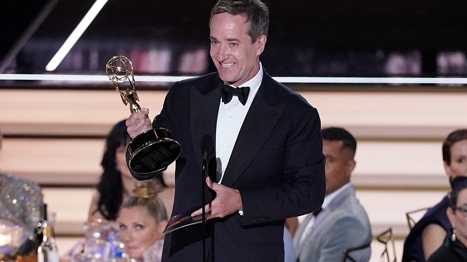 Matthew Macfadyen accepts the Emmy for outstanding supporting actor in a drama series for "Succession" at the 74th Primetime Emmy Awards on Monday, Sept. 12, 2022