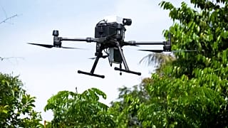 Image shows a drone developed by researchers at ETH Zurich to monitor biodiversity in the rainforest.