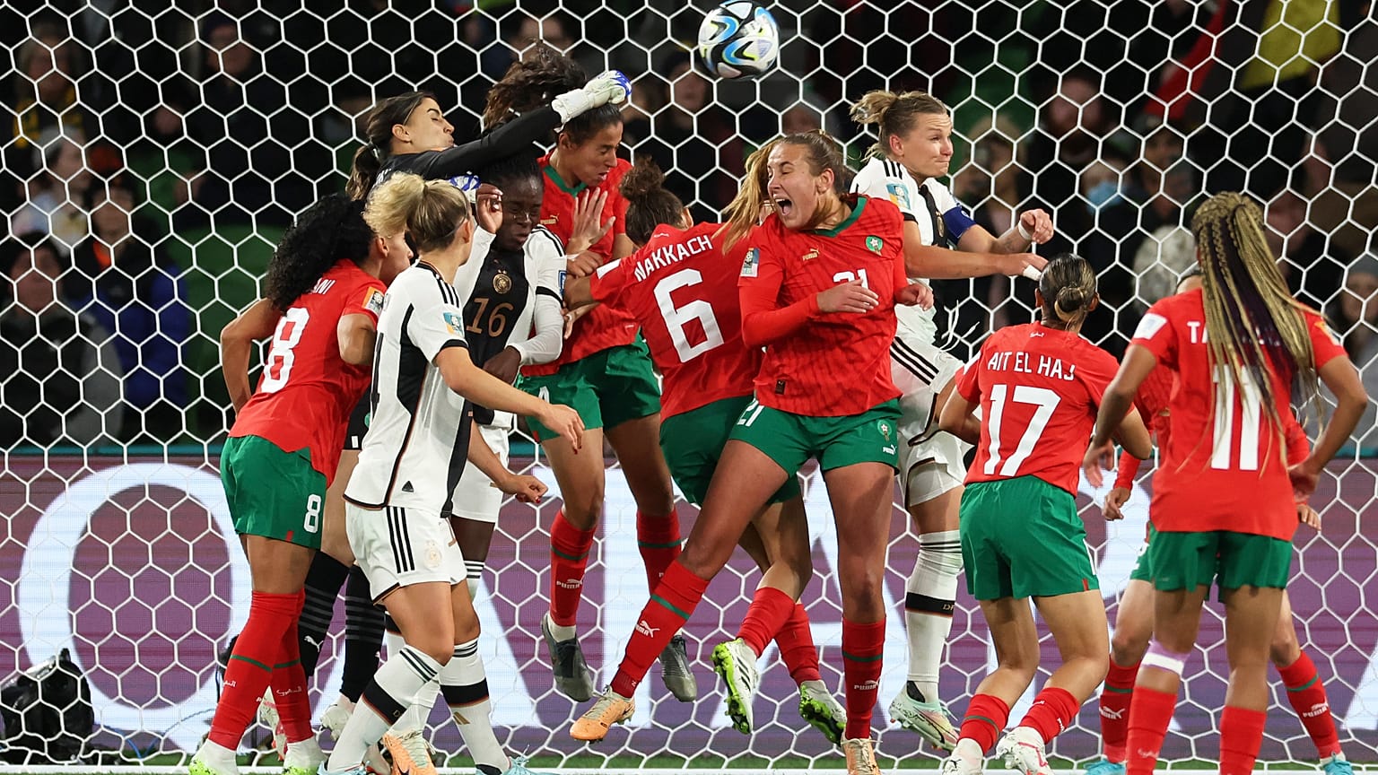 المنتخب المغربي النسوي لكرة القدم خلال مشاركته في كا العالم للسيدات بأستراليا ضد منتخب ألمانيا