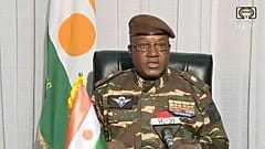 In this image taken from video provided by ORTN, Gen. Abdourahmane Tchiani makes a statement Friday, July 28, 2023, in Niamey, Niger.