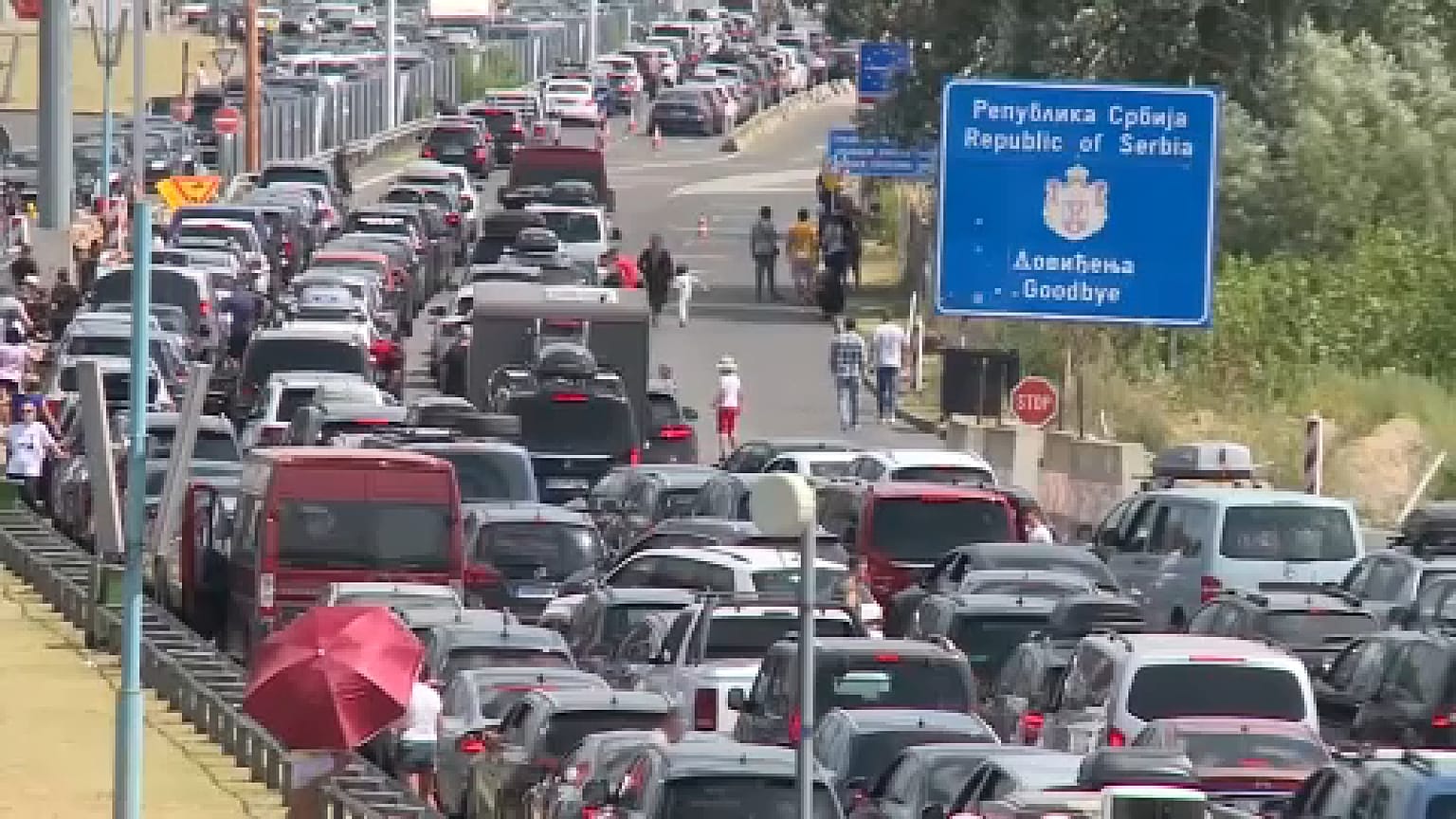 A horgosi átkelő a szerb oldalon 2023. július 29-én