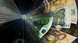عکس گرافیکی از اسکناس‌های یورو و کدهای باینری 