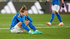 Italy's Cristiana Girelli reacts after losing the Women's World Cup Group G soccer match against South Africa in Wellington, New Zealand, Wednesday, Aug. 2, 2023