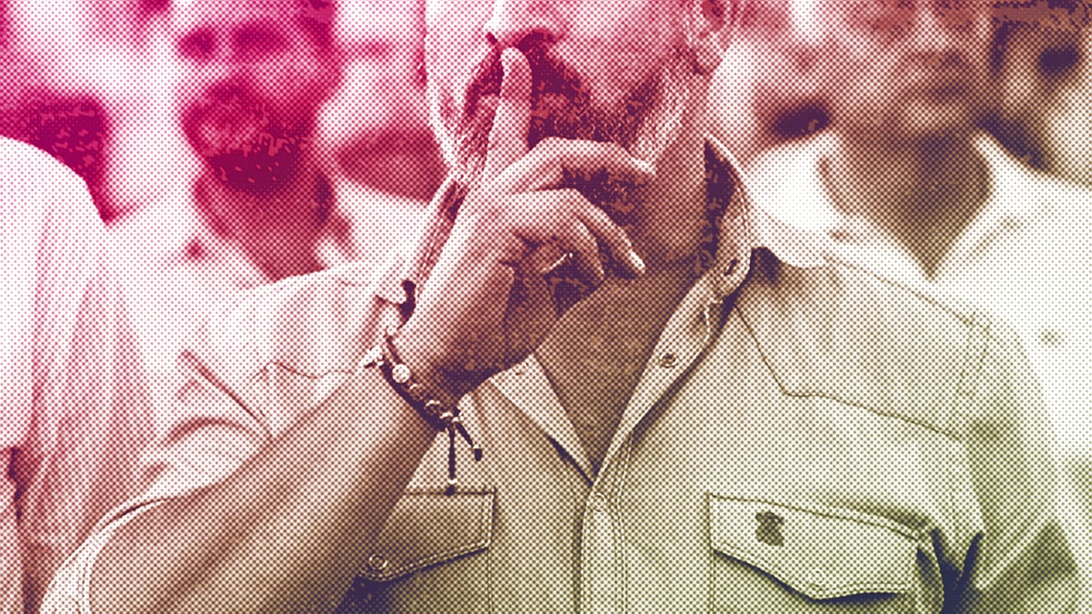 Vox far right party leader Santiago Abascal asks for silence before listening the Spanish national anthem during an election campaign event in Guadalajara, July 2023