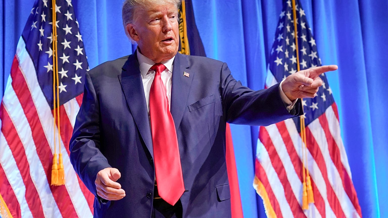 FILE - Former President Donald Trump gestures after speaking during the North Carolina Republican Party Convention in Greensboro, N.C., June 10, 2023.