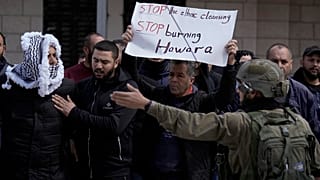 مظاهرة للتنديد بالهجوم الذي شنه المستوطنون الإسرائيليون على بلدة حوارة بالضفة الغربية المحتلة. 