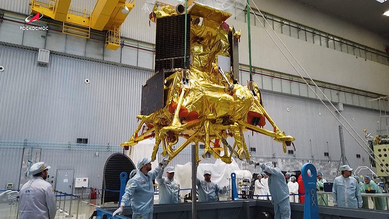 Image shows the Luna-25, a lunar landing craft that Russia is planning to launch to the Moon this week.