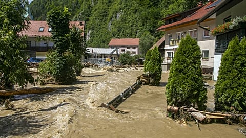 A flooded area is seen in Crna na Koroskem, Slovenia, Aug. 6, 2023.
