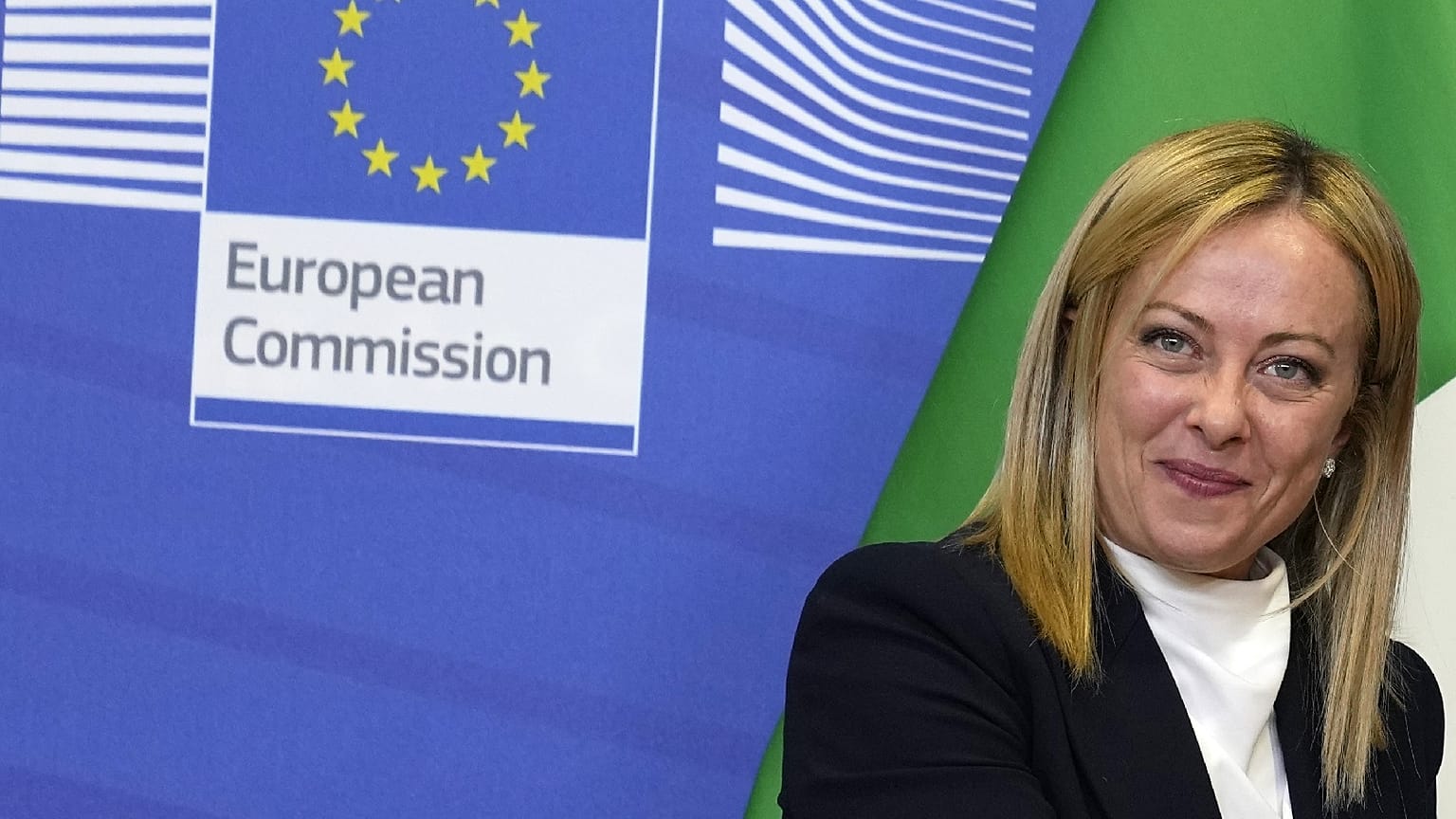 Italian Prime Minister Giorgia Meloni arrives at EU headquarters in Brussels, Nov. 3, 2022. 