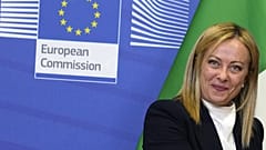 Italian Prime Minister Giorgia Meloni arrives at EU headquarters in Brussels, Nov. 3, 2022. 