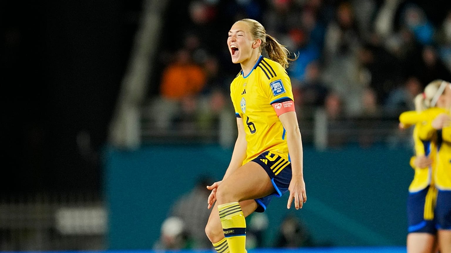 Die Schwedin Magdalena Eriksson bejubelt den Halbfinaleinzug